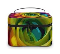 LDGSUPH Rainbow Flower Makeup Bag with Handle Portable Travel Toiletry Bag Lightweight Waterproof Cute Cosmetics Storage Bags Large Fashion Makeup Case Organizer For Women
