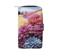 LDGSUPH Rainbow Flower Sea Leather Long Wallet Adult Travel Zipper Long Purse Multi-functional Credit Card Holder 12 Card Slot