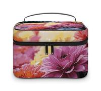 LDGSUPH Rainbow Flower Sea Makeup Bag with Handle Portable Travel Toiletry Bag Lightweight Waterproof Cute Cosmetics Storage Bags Large Fashion Makeup Case Organizer For Women