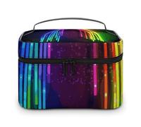 LDGSUPH Rainbow Neon Makeup Bag with Handle Portable Travel Toiletry Bag Lightweight Waterproof Cute Cosmetics Storage Bags Large Fashion Makeup Case Organizer For Women