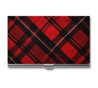 LDGSUPH Red And Black Plaid Business Card Holder Minimalist Wallet RFID Blocking Credit Cards Holder Slim Name Cards Holders Compact Aluminum Alloy Business Card Case for Adult