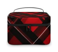 LDGSUPH Red And Black Plaid Makeup Bag with Handle Portable Travel Toiletry Bag Lightweight Waterproof Cute Cosmetics Storage Bags Large Fashion Makeup Case Organizer For Women