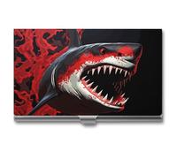 LDGSUPH Red-black Shark Business Card Holder Minimalist Wallet RFID Blocking Credit Cards Holder Slim Name Cards Holders Compact Aluminum Alloy Business Card Case for Adult
