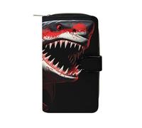 LDGSUPH Red-black Shark Leather Long Wallet Adult Travel Zipper Long Purse Multi-functional Credit Card Holder 12 Card Slot