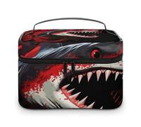 LDGSUPH Red-black Shark Makeup Bag with Handle Portable Travel Toiletry Bag Lightweight Waterproof Cute Cosmetics Storage Bags Large Fashion Makeup Case Organizer For Women