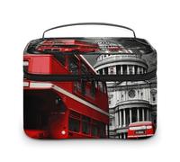 LDGSUPH Red Bus Makeup Bag with Handle Portable Travel Toiletry Bag Lightweight Waterproof Cute Cosmetics Storage Bags Large Fashion Makeup Case Organizer For Women