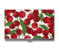 LDGSUPH Red Cherries Business Card Holder Minimalist Wallet RFID Blocking Credit Cards Holder Slim Name Cards Holders Compact Aluminum Alloy Business Card Case for Adult