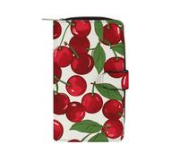 LDGSUPH Red Cherries Leather Long Wallet Adult Travel Zipper Long Purse Multi-functional Credit Card Holder 12 Card Slot