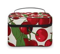 LDGSUPH Red Cherries Makeup Bag with Handle Portable Travel Toiletry Bag Lightweight Waterproof Cute Cosmetics Storage Bags Large Fashion Makeup Case Organizer For Women