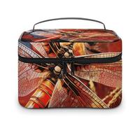 LDGSUPH Red Dragonfly Makeup Bag with Handle Portable Travel Toiletry Bag Lightweight Waterproof Cute Cosmetics Storage Bags Large Fashion Makeup Case Organizer For Women