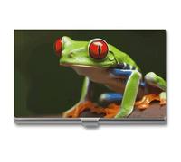 LDGSUPH Red Eyes Tree Frogs Business Card Holder Minimalist Wallet RFID Blocking Credit Cards Holder Slim Name Cards Holders Compact Aluminum Alloy Business Card Case for Adult