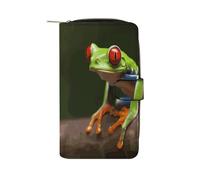 LDGSUPH Red Eyes Tree Frogs Leather Long Wallet Adult Travel Zipper Long Purse Multi-functional Credit Card Holder 12 Card Slot