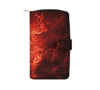 LDGSUPH Red Flame Leather Long Wallet Adult Travel Zipper Long Purse Multi-functional Credit Card Holder 12 Card Slot