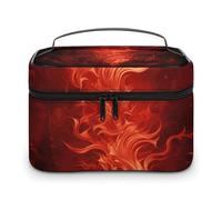 LDGSUPH Red Flame Makeup Bag with Handle Portable Travel Toiletry Bag Lightweight Waterproof Cute Cosmetics Storage Bags Large Fashion Makeup Case Organizer For Women