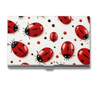 LDGSUPH Red Ladybug Business Card Holder Minimalist Wallet RFID Blocking Credit Cards Holder Slim Name Cards Holders Compact Aluminum Alloy Business Card Case for Adult