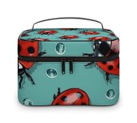 LDGSUPH Red Ladybugs On A Blue Background Makeup Bag with Handle Portable Travel Toiletry Bag Lightweight Waterproof Cute Cosmetics Storage Bags Large Fashion Makeup Case Organizer For Women