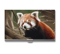 LDGSUPH Red Panda on Tree Branch Business Card Holder Minimalist Wallet RFID Blocking Credit Cards Holder Slim Name Cards Holders Compact Aluminum Alloy Business Card Case for Adult