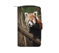 LDGSUPH Red Panda on Tree Branch Leather Long Wallet Adult Travel Zipper Long Purse Multi-functional Credit Card Holder 12 Card Slot