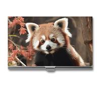 LDGSUPH Red Pandas Business Card Holder Minimalist Wallet RFID Blocking Credit Cards Holder Slim Name Cards Holders Compact Aluminum Alloy Business Card Case for Adult
