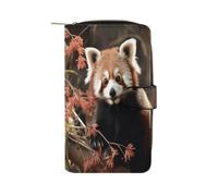 LDGSUPH Red Pandas Leather Long Wallet Adult Travel Zipper Long Purse Multi-functional Credit Card Holder 12 Card Slot
