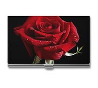 LDGSUPH Red Rose Black Background2 Business Card Holder Minimalist Wallet RFID Blocking Credit Cards Holder Slim Name Cards Holders Compact Aluminum Alloy Business Card Case for Adult