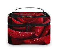 LDGSUPH Red Rose Black Background2 Makeup Bag with Handle Portable Travel Toiletry Bag Lightweight Waterproof Cute Cosmetics Storage Bags Large Fashion Makeup Case Organizer For Women