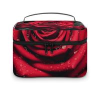 LDGSUPH Red Rose Makeup Bag with Handle Portable Travel Toiletry Bag Lightweight Waterproof Cute Cosmetics Storage Bags Large Fashion Makeup Case Organizer For Women