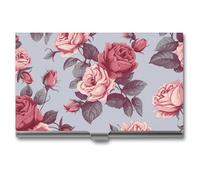 LDGSUPH Red Roses Floral Business Card Holder Minimalist Wallet RFID Blocking Credit Cards Holder Slim Name Cards Holders Compact Aluminum Alloy Business Card Case for Adult