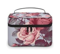 LDGSUPH Red Roses Floral Makeup Bag with Handle Portable Travel Toiletry Bag Lightweight Waterproof Cute Cosmetics Storage Bags Large Fashion Makeup Case Organizer For Women