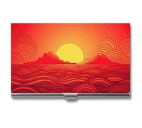 LDGSUPH Red Sunrise Business Card Holder Minimalist Wallet RFID Blocking Credit Cards Holder Slim Name Cards Holders Compact Aluminum Alloy Business Card Case for Adult