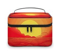 LDGSUPH Red Sunrise Makeup Bag with Handle Portable Travel Toiletry Bag Lightweight Waterproof Cute Cosmetics Storage Bags Large Fashion Makeup Case Organizer For Women