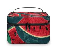 LDGSUPH Red Watermelon Makeup Bag with Handle Portable Travel Toiletry Bag Lightweight Waterproof Cute Cosmetics Storage Bags Large Fashion Makeup Case Organizer For Women
