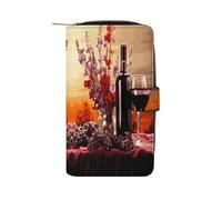 LDGSUPH Red Wine Flower Leather Long Wallet Adult Travel Zipper Long Purse Multi-functional Credit Card Holder 12 Card Slot