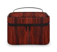LDGSUPH Red Wood Makeup Bag with Handle Portable Travel Toiletry Bag Lightweight Waterproof Cute Cosmetics Storage Bags Large Fashion Makeup Case Organizer For Women