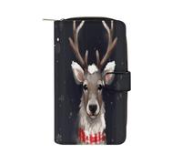 LDGSUPH Reindeer Leather Long Wallet Adult Travel Zipper Long Purse Multi-functional Credit Card Holder 12 Card Slot
