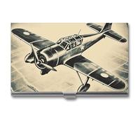 LDGSUPH Retro Airplane Business Card Holder Minimalist Wallet RFID Blocking Credit Cards Holder Slim Name Cards Holders Compact Aluminum Alloy Business Card Case for Adult