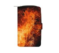 LDGSUPH Roaring Flame Leather Long Wallet Adult Travel Zipper Long Purse Multi-functional Credit Card Holder 12 Card Slot