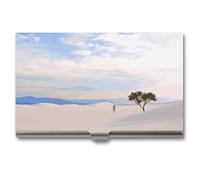 LDGSUPH Romantic White Sand Landscape Business Card Holder Minimalist Wallet RFID Blocking Credit Cards Holder Slim Name Cards Holders Compact Aluminum Alloy Business Card Case for Adult