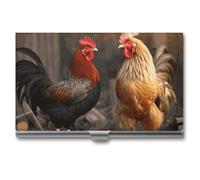 LDGSUPH Rooster And Chicken Business Card Holder Minimalist Wallet RFID Blocking Credit Cards Holder Slim Name Cards Holders Compact Aluminum Alloy Business Card Case for Adult