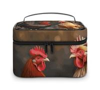 LDGSUPH Rooster And Chicken Makeup Bag with Handle Portable Travel Toiletry Bag Lightweight Waterproof Cute Cosmetics Storage Bags Large Fashion Makeup Case Organizer For Women