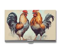 LDGSUPH Rooster And Hen Business Card Holder Minimalist Wallet RFID Blocking Credit Cards Holder Slim Name Cards Holders Compact Aluminum Alloy Business Card Case for Adult