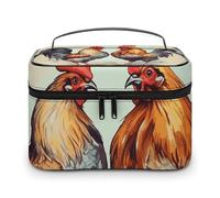 LDGSUPH Rooster And Hen Makeup Bag with Handle Portable Travel Toiletry Bag Lightweight Waterproof Cute Cosmetics Storage Bags Large Fashion Makeup Case Organizer For Women