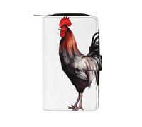 LDGSUPH Rooster Leather Long Wallet Adult Travel Zipper Long Purse Multi-functional Credit Card Holder 12 Card Slot