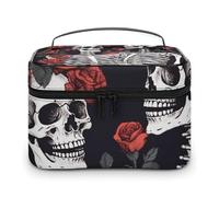 LDGSUPH Rose And Skeleton Makeup Bag with Handle Portable Travel Toiletry Bag Lightweight Waterproof Cute Cosmetics Storage Bags Large Fashion Makeup Case Organizer For Women