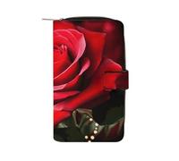LDGSUPH Rose Flower Leather Long Wallet Adult Travel Zipper Long Purse Multi-functional Credit Card Holder 12 Card Slot