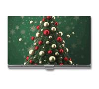 LDGSUPH Round Ball Christmas Tree Business Card Holder Minimalist Wallet RFID Blocking Credit Cards Holder Slim Name Cards Holders Compact Aluminum Alloy Business Card Case for Adult