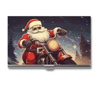 LDGSUPH Santa Claus Biker Riding Business Card Holder Minimalist Wallet RFID Blocking Credit Cards Holder Slim Name Cards Holders Compact Aluminum Alloy Business Card Case for Adult