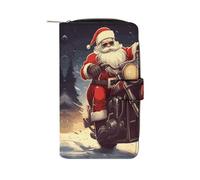 LDGSUPH Santa Claus Biker Riding Leather Long Wallet Adult Travel Zipper Long Purse Multi-functional Credit Card Holder 12 Card Slot
