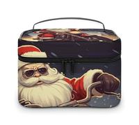 LDGSUPH Santa Claus Biker Riding Makeup Bag with Handle Portable Travel Toiletry Bag Lightweight Waterproof Cute Cosmetics Storage Bags Large Fashion Makeup Case Organizer For Women