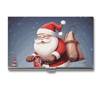LDGSUPH Santa Claus on Scooter Business Card Holder Minimalist Wallet RFID Blocking Credit Cards Holder Slim Name Cards Holders Compact Aluminum Alloy Business Card Case for Adult